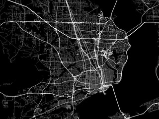 Vector road map of the city of Pensacola  Florida in the United States of America with white roads on a black background.