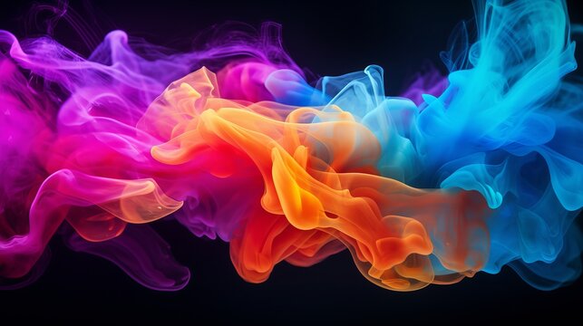 A black wall with smoke that is multicolored.