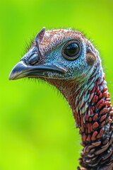 Close-up Portrait of a Domestic Turkey with Detailed Feathers