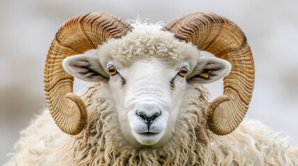 Portrait of a Majestic Ram with Impressive Curled Horns