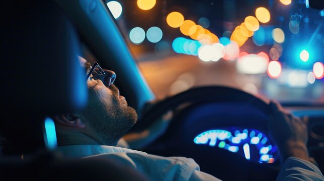 Driver Asleep at the Wheel: A Cautionary Image of Drowsy Driving at Night