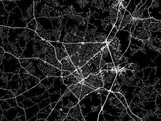Vector road map of the city of Rock Hill  South Carolina in the United States of America with white roads on a black background.