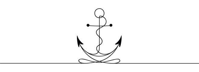 Continuous one line drawing of a sea anchor. Vector illustration.