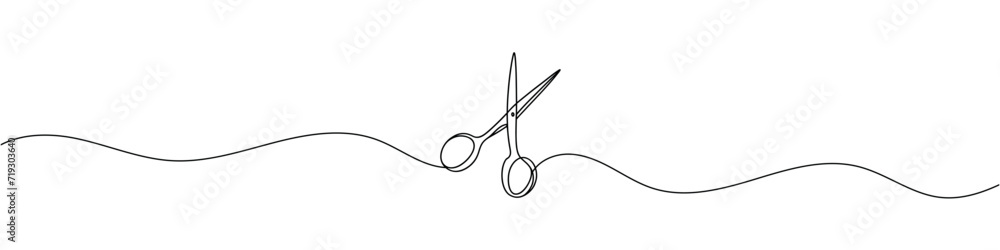Poster continuous scissors with one line on a white background.
