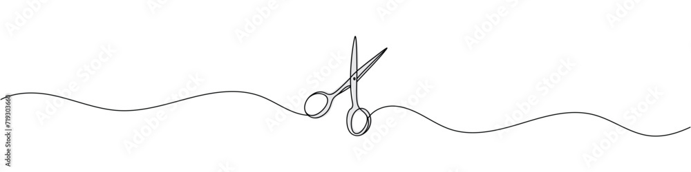 Poster continuous scissors with one line on a white background.