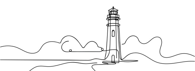 Continuous one line drawing of lighthouse tower.Vector illustration. - obrazy, fototapety, plakaty