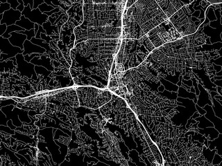 Vector road map of the city of Walnut Creek  California in the United States of America with white roads on a black background.