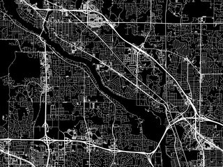 Vector road map of the city of West Coon Rapids  Minnesota in the United States of America with white roads on a black background.