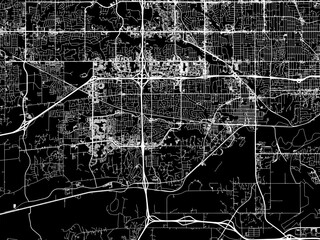 Vector road map of the city of West Des Moines  Iowa in the United States of America with white roads on a black background.