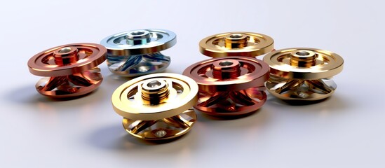 Silver fidget spinner rotating on multicolored background.