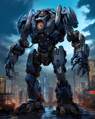 A new era unfolds as engineers master the art of intelligent mecha robots, working alongside city to restore balance - Generated by Generative AI
