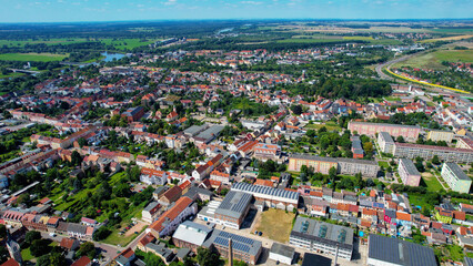 Aeriel around the city Roßlau in Germany on a early summer day	