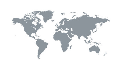 Fototapeta na wymiar world map silhouette in grey isolated on white