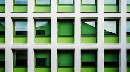 An architectural abstract that is stylish and has green windows