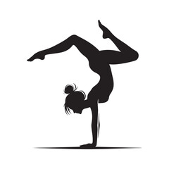 Gravity-Defying Balance: Person Silhouette Striking a Perfect Handstand Pose - Handstand Silhouette - Handstand Illustration - Handstand Vector
