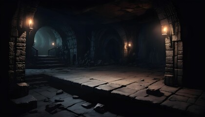 Underground dungeon, fantasy adventure tabletop role play game setting, dark and creepy background created with generative ai - obrazy, fototapety, plakaty