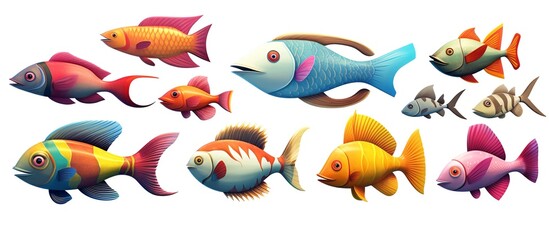 Defocused abstract background of fish shaped collage