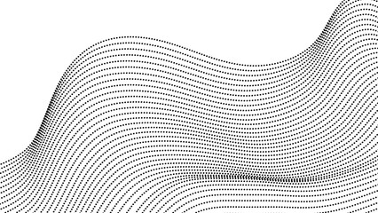 Abstract halftone flowing wavy gradient dots shape isolated on transparent background.Flowing dot particles wave pattern halftone black gradient smooth curve shape isolated on transparent background. 