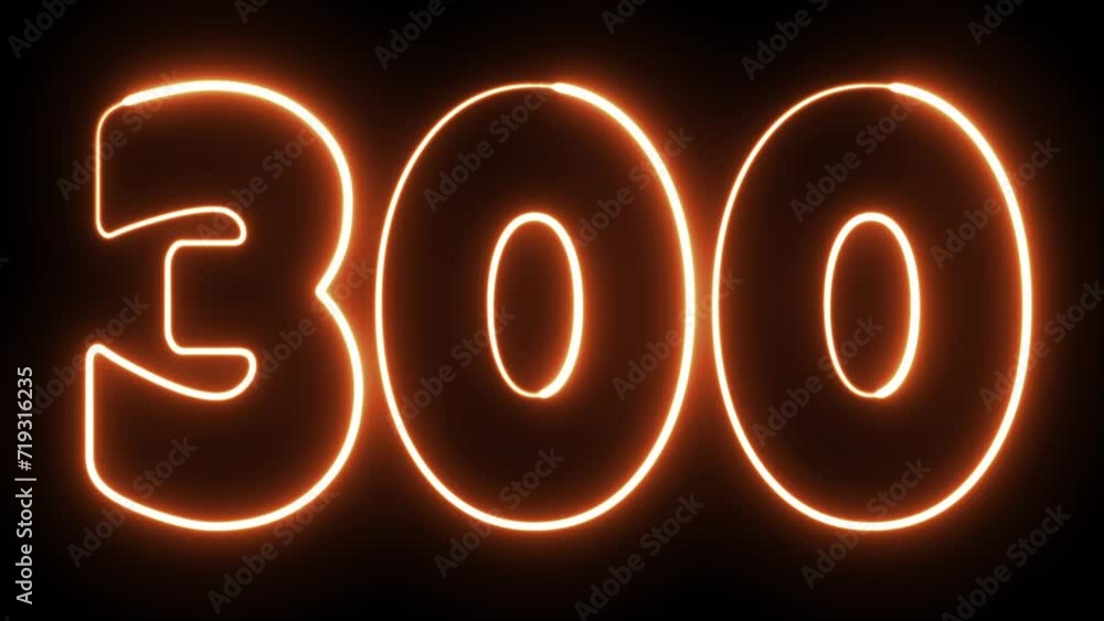 Poster 300 number text font with neon light. luminous and shimmering haze inside the letters of the text th