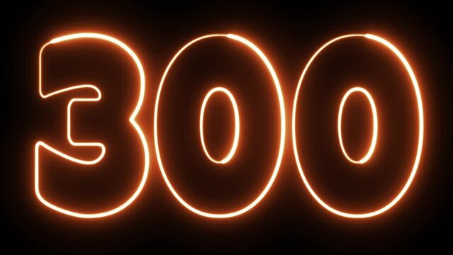300 number text font with neon light. Luminous and shimmering haze inside the letters of the text 
three hundred. 300 number neon sign.