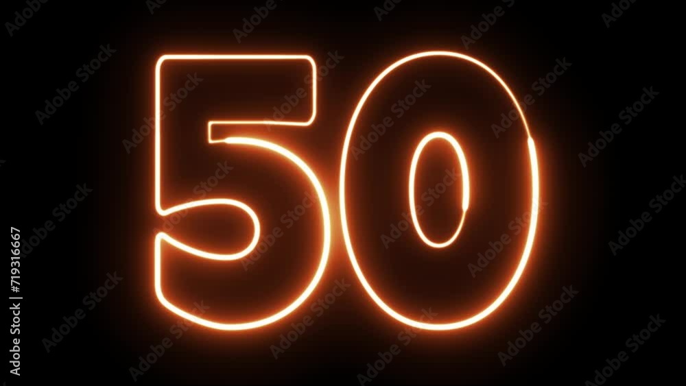 Aufkleber 50 number text font with neon light. luminous and shimmering haze inside the letters of the text fif