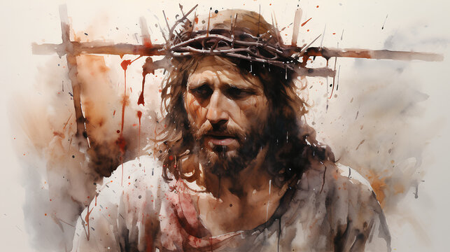 Holly week. Crucifixion of Jesus in watercolor.
