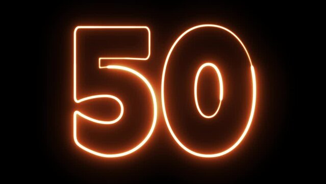 50 number text font with neon light. Luminous and shimmering haze inside the letters of the text 
fifty. 50 number neon sign.