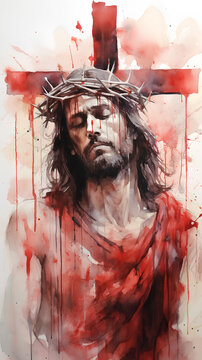 Holly week. Crucifixion of Jesus in watercolor.
