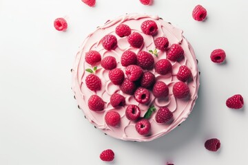 raspberry cake with raspberries , in the style of light pink - obrazy, fototapety, plakaty