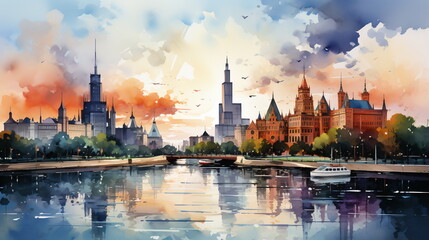 Fototapeta na wymiar a watercolor big city skyline
