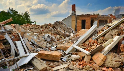 Fotobehang piles of rubble after house demolition © Patti