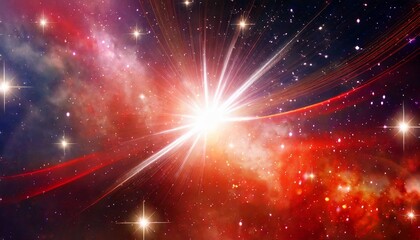 burst of light in space night starry sky and bright red galaxy horizontal background