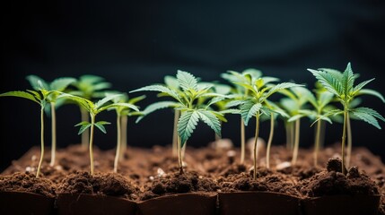 Growing cannabis plants in soil - obrazy, fototapety, plakaty