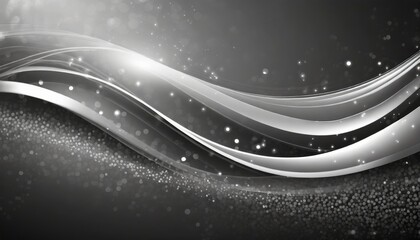 abstract silver gray and black background with smooth line wave and glowing spots