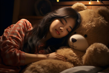 A beautiful asian women sleeps peacefully