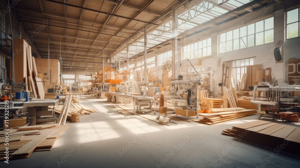 Wall mural A large furniture and interior wood items building factory.