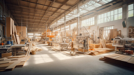 A large furniture and interior wood items building factory. - obrazy, fototapety, plakaty