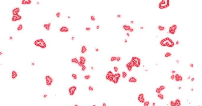Effect material with outlined glowing red heart particles spread out in a large circle (white background). overlays, transitions. Image for Valentine's Day, Anniversary, Mother's Day, Marriage.
