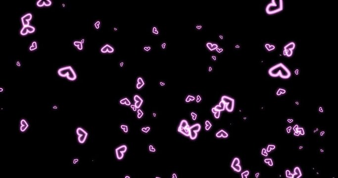 Outlined glowing pink heart particles spread out in a large circle effect material (transparent background) alpha channel. overlays, transitions. Image for Valentine's Day, Anniversary, Mother's Day, 