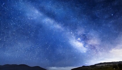 Fototapeta na wymiar night starry sky and bright blue galaxy horizontal background banner