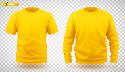 Vector realistic illustration of yellow sweat-shirt and t-shirt on a transparent background. - obrazy, fototapety, plakaty