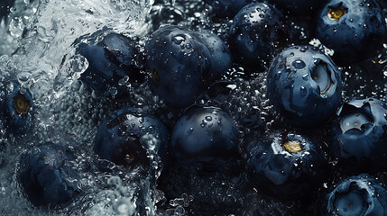  a close up of blueberries being surrounded by water i - obrazy, fototapety, plakaty