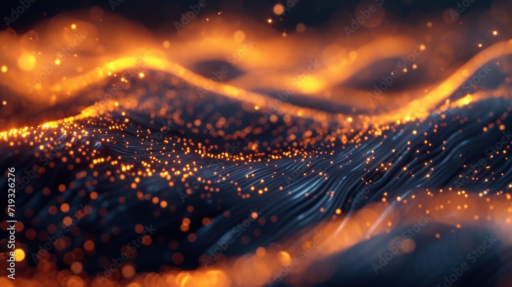 Aufkleber 3d rendering abstract background of glowing particles with depth of field and bokeh effect. futurist