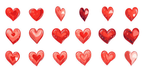 
Set of Red Heart Icons: Abstract Symbols for Romance. Bundle of Decorative Elements for Valentine's Day, Love Concept Banners, and Wedding Invitation Cards. Isolated on a White Background.