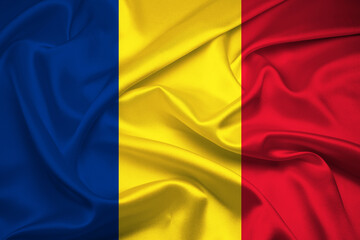 Flag of Romania, Romania Flag, National symbol of Romania country. Fabric and texture flag of Romania.
