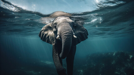 An elephant swiming in the ocean.