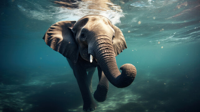 An elephant swiming in the ocean.