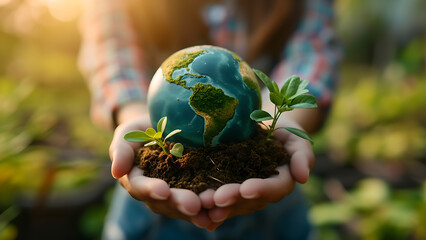 Environment Earth Day In the hands holding green earth. Concept of the Environment World Earth Day.