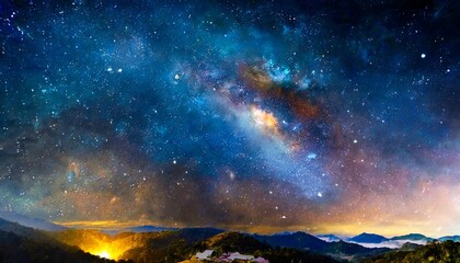 abstract background with night sky and stars panorama view universe space shot of milky way galaxy...