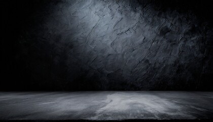 dark black room with rough cement concrete floor and grunge wall background - obrazy, fototapety, plakaty